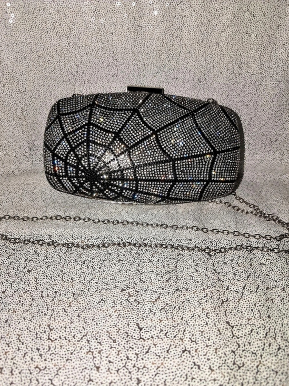 Spiderweb Crystal Clutch in Black & Silver Like New